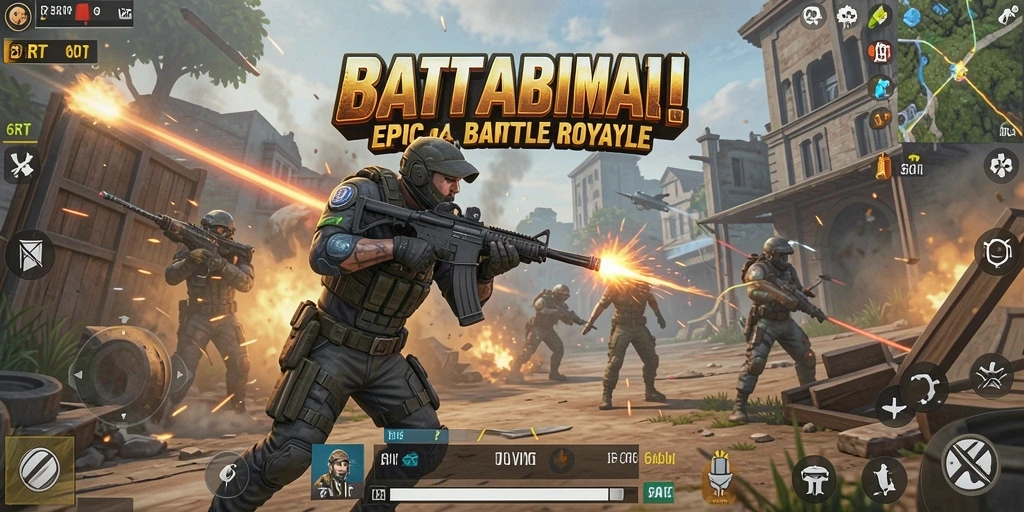 Gameplay seru dan penuh aksi di 6RT Battle Royale.