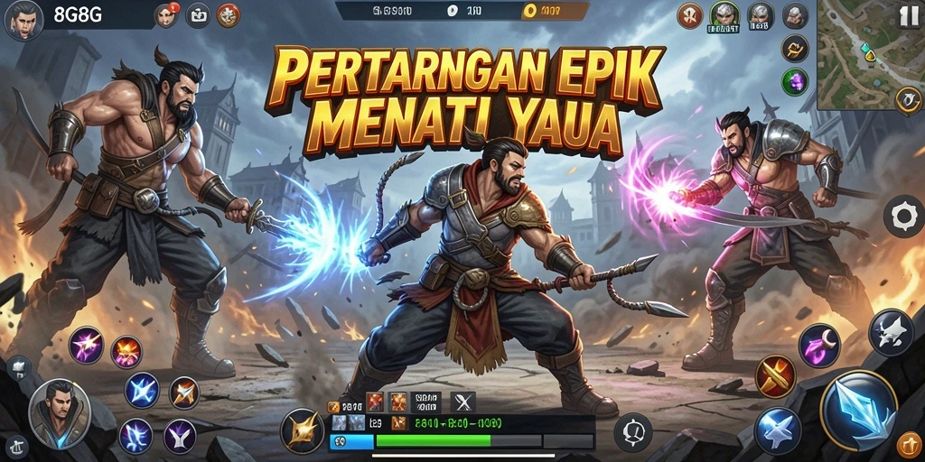 Screenshot dari gameplay pertarungan di 8G8G yang penuh aksi.