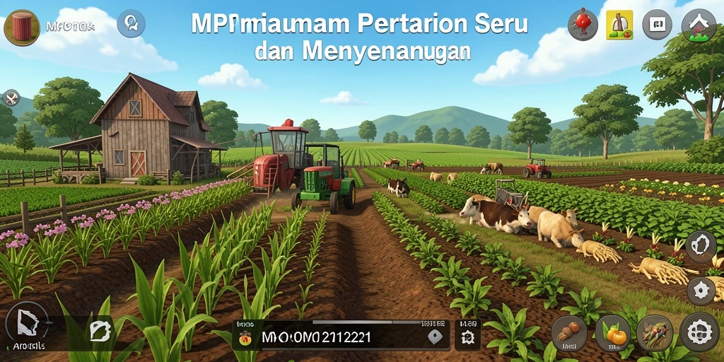 Screenshot MPO1221 menampilkan gameplay seru bertani di lahan hijau.