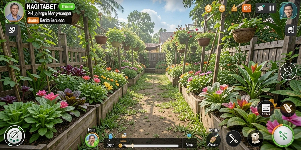 Tampilan gameplay NAGITABET dengan kebun yang indah dan subur.
