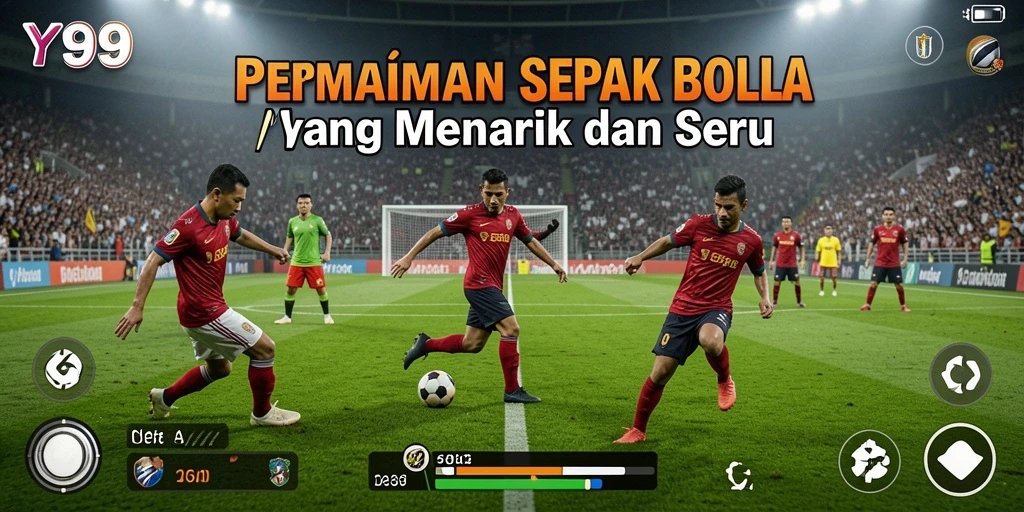 Screenshot gameplay Y89 menampilkan aksi seru di lapangan sepak bola.